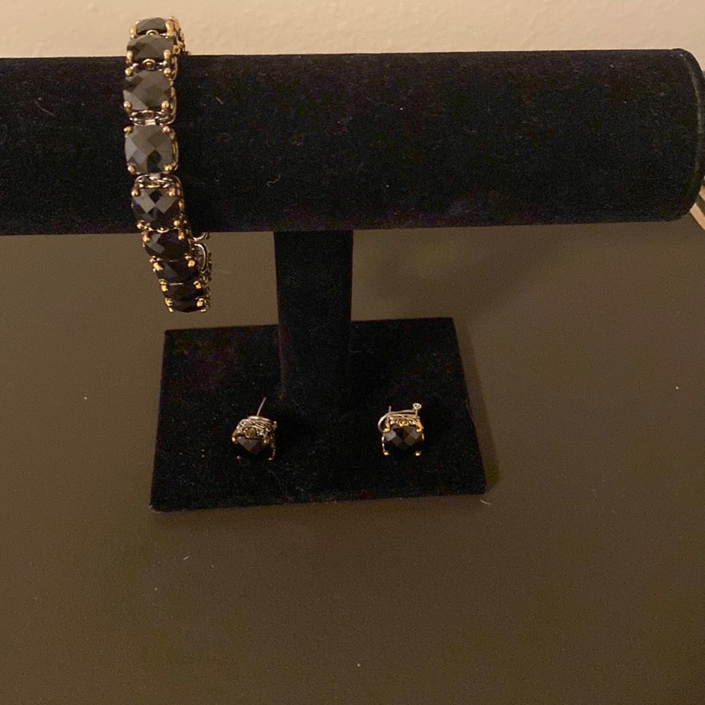 Brighton black, gold and silver bracelet, earrings.